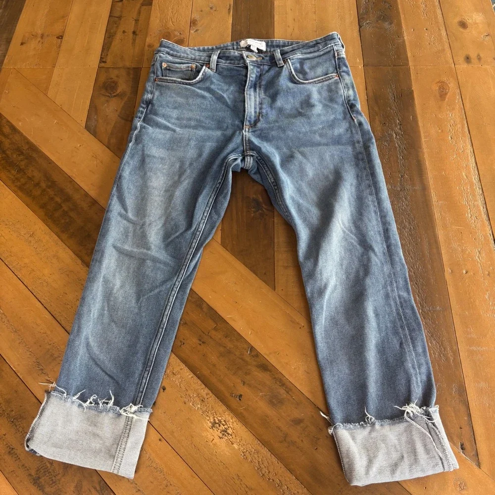 Anthro & Other Stories Stockholm Atelier Straight Leg Raw Hem Jeans Blue Sz 28